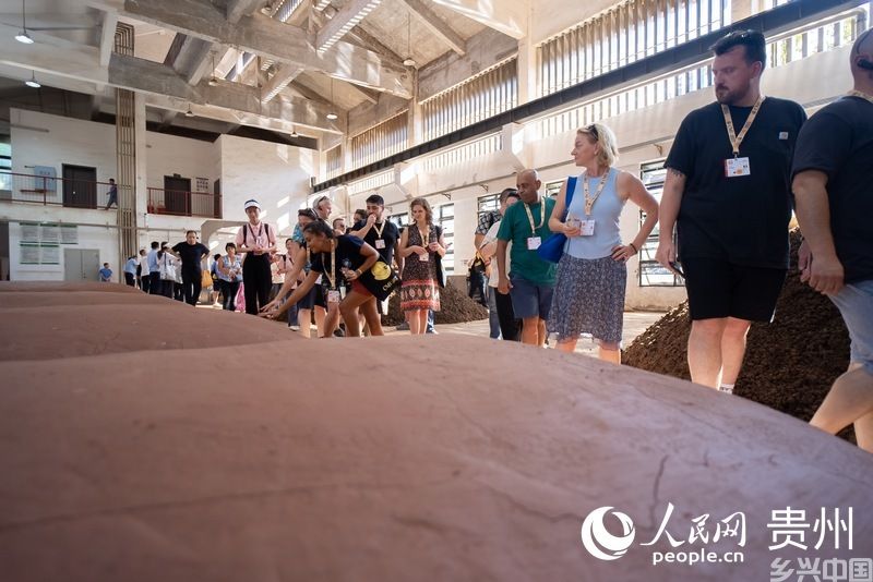 嘉宾游客参观酱酒古法酿造工艺。 人民网记者 涂敏摄